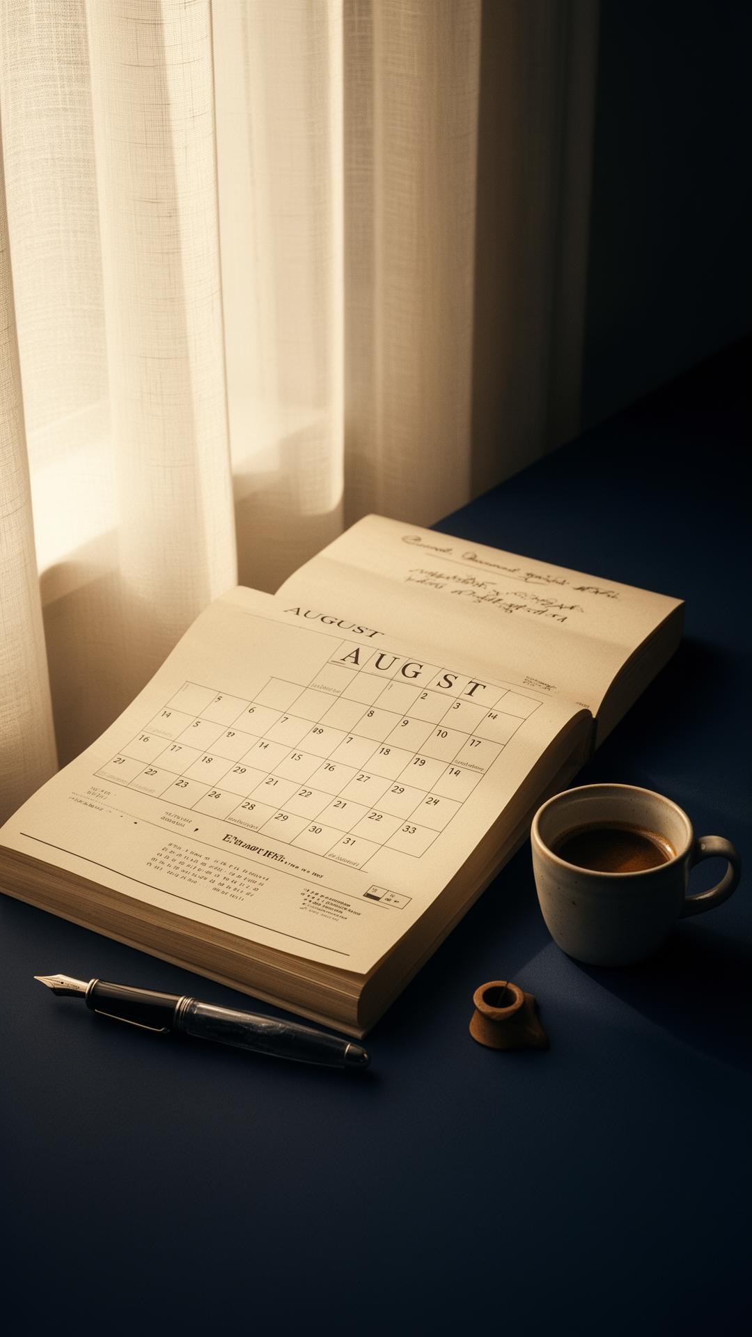 Calendário aberto em agosto — início da formação